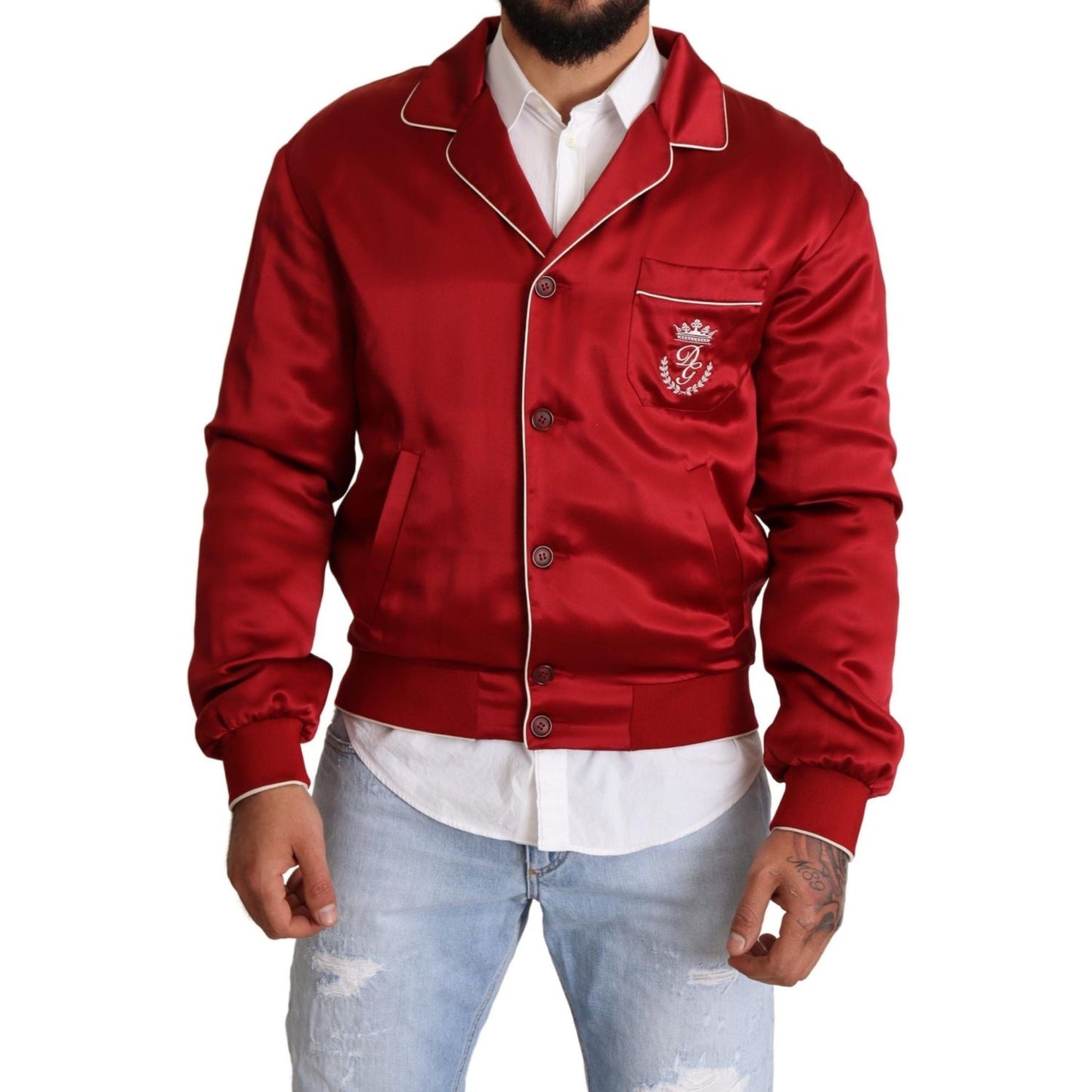 Dolce & Gabbana Sumptuous Silk Red Bomber Jacket Dolce & Gabbana