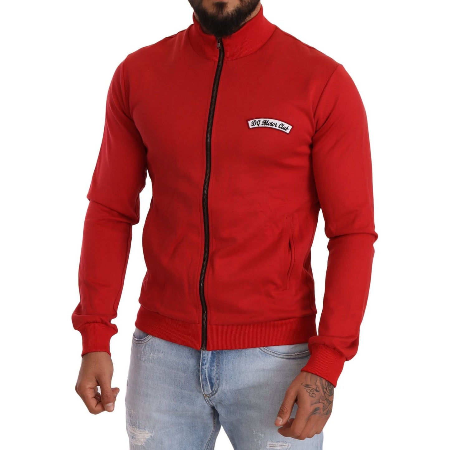 Dolce & Gabbana Elegant Red Full Zip Sweater with DG Motor Club Motif MAN SWEATERS Dolce & Gabbana