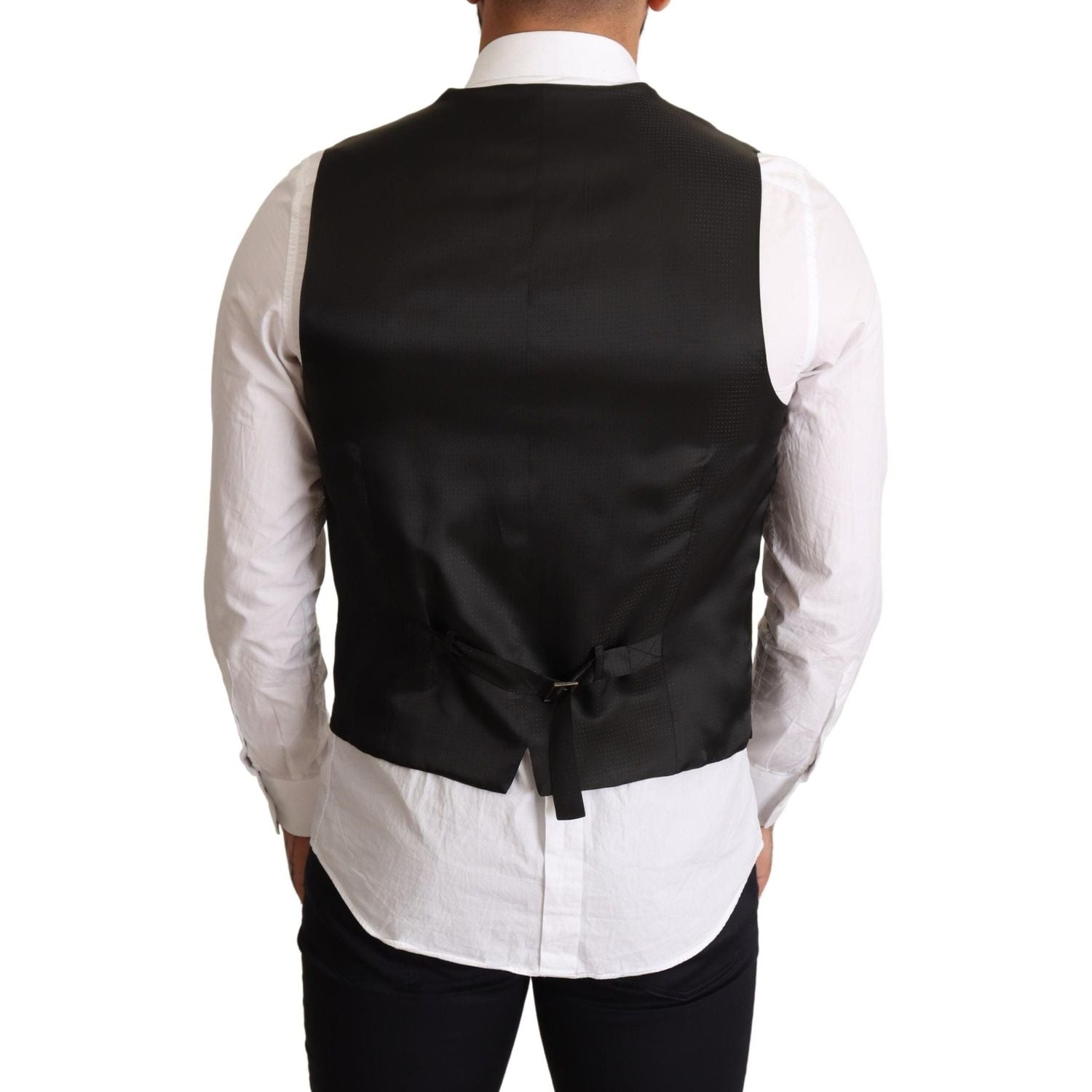 Dolce & Gabbana Black Wool Formal Waistcoat Dress