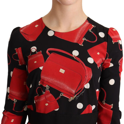 Dolce & Gabbana Black Sicily Bag Print Flared Midi Dress