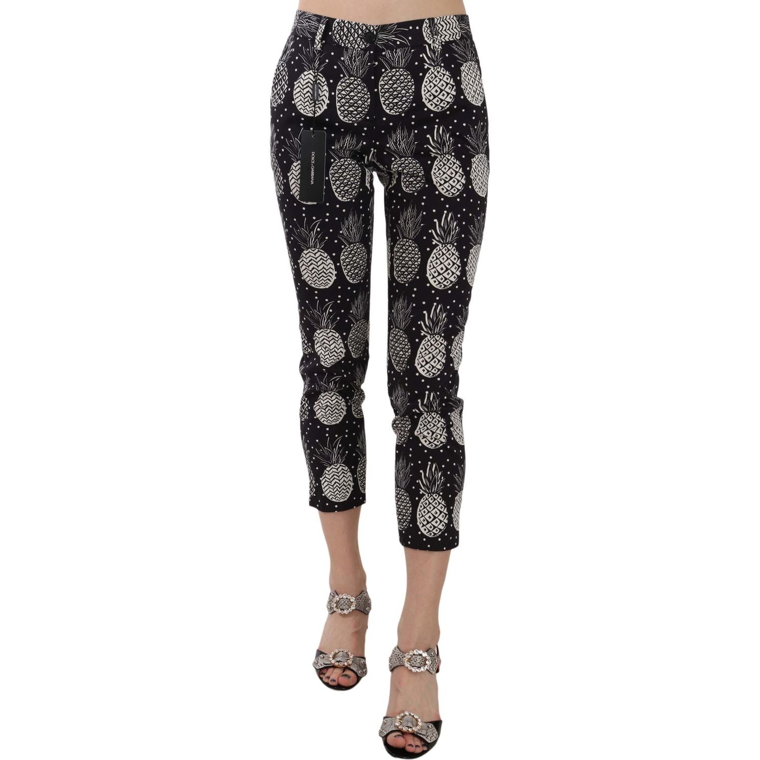 Dolce & Gabbana Black Pineapple Print Skinny Capri Pants
