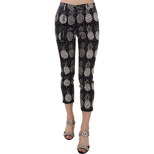 Dolce & Gabbana Black Pineapple Print Skinny Capri Pants