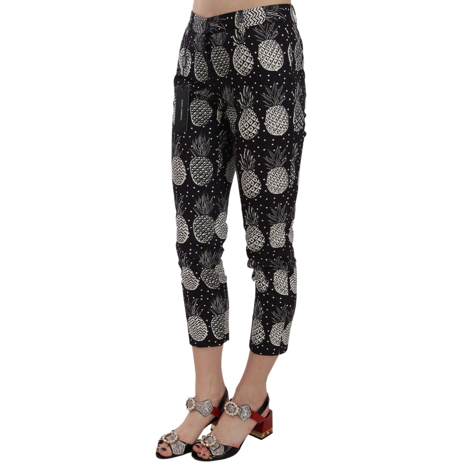 Dolce & Gabbana Black Pineapple Print Skinny Capri Pants