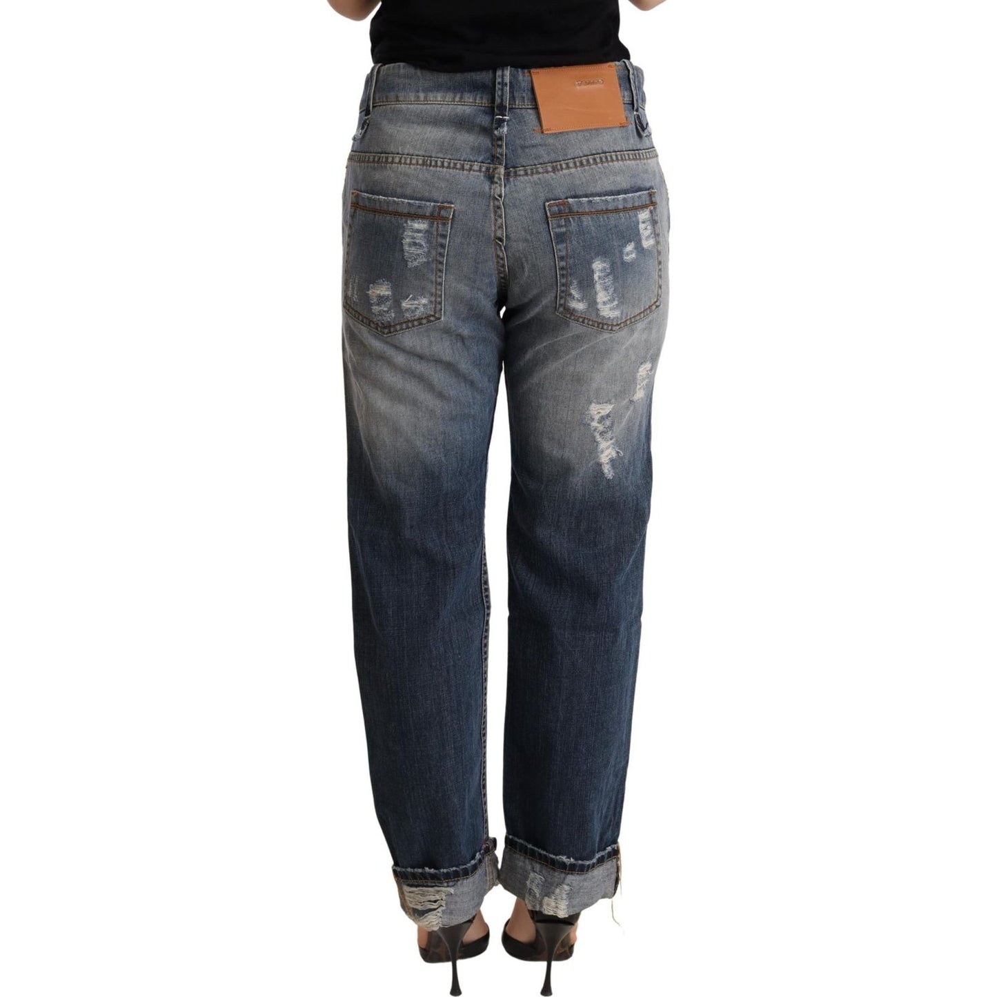 Acht Blue Tattered Mid Waist Straight Denim Trouser