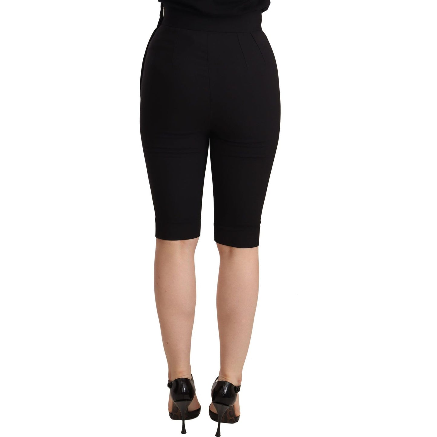 Dolce & Gabbana Black Wool Stretch Slim Fit High Waist Shorts