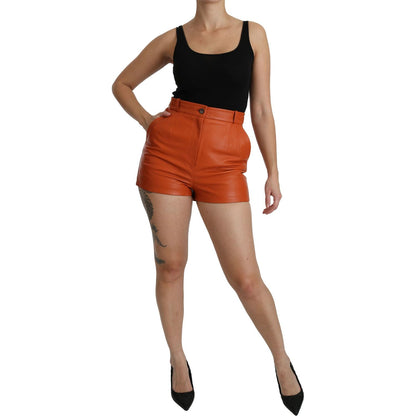 Dolce & Gabbana Orange Leather High Waist Hot Pants Shorts