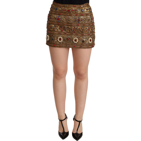 Gold Embellished High Waist Mini Skirt