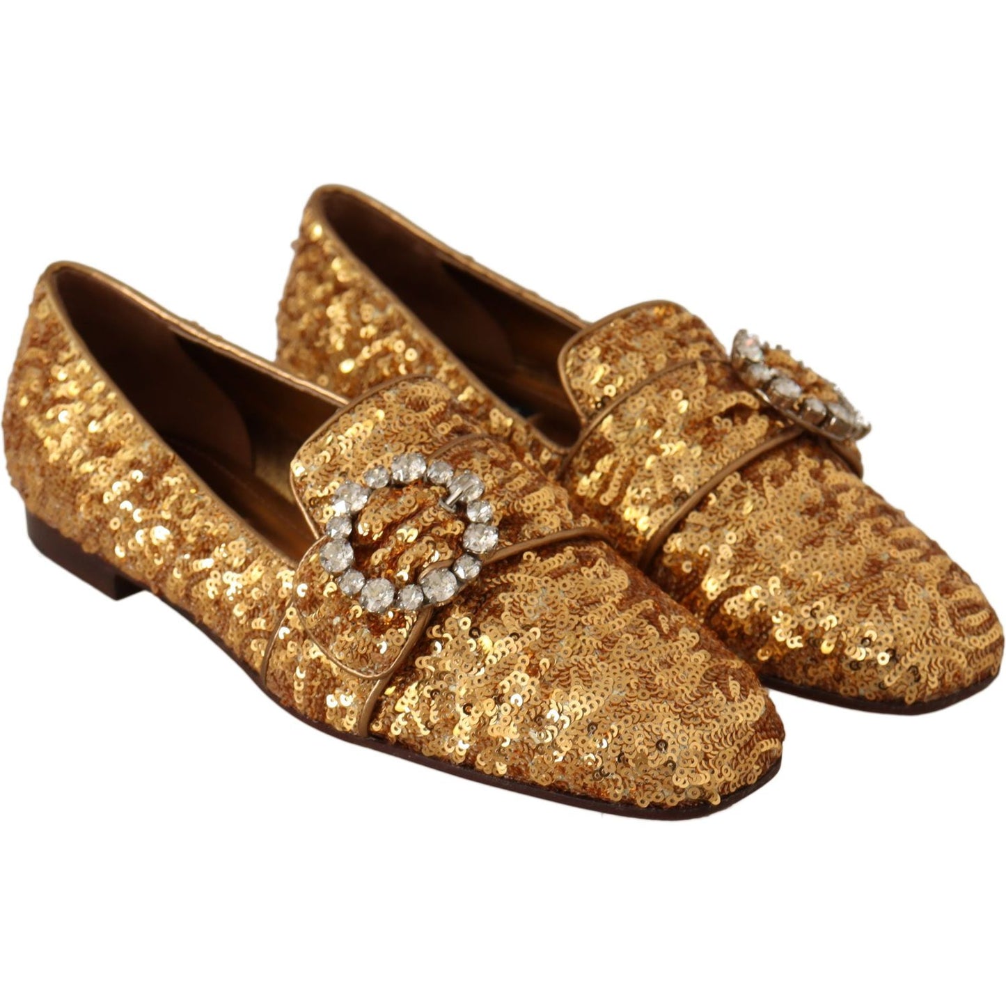 Elegant Gold Sequin Crystal Flats