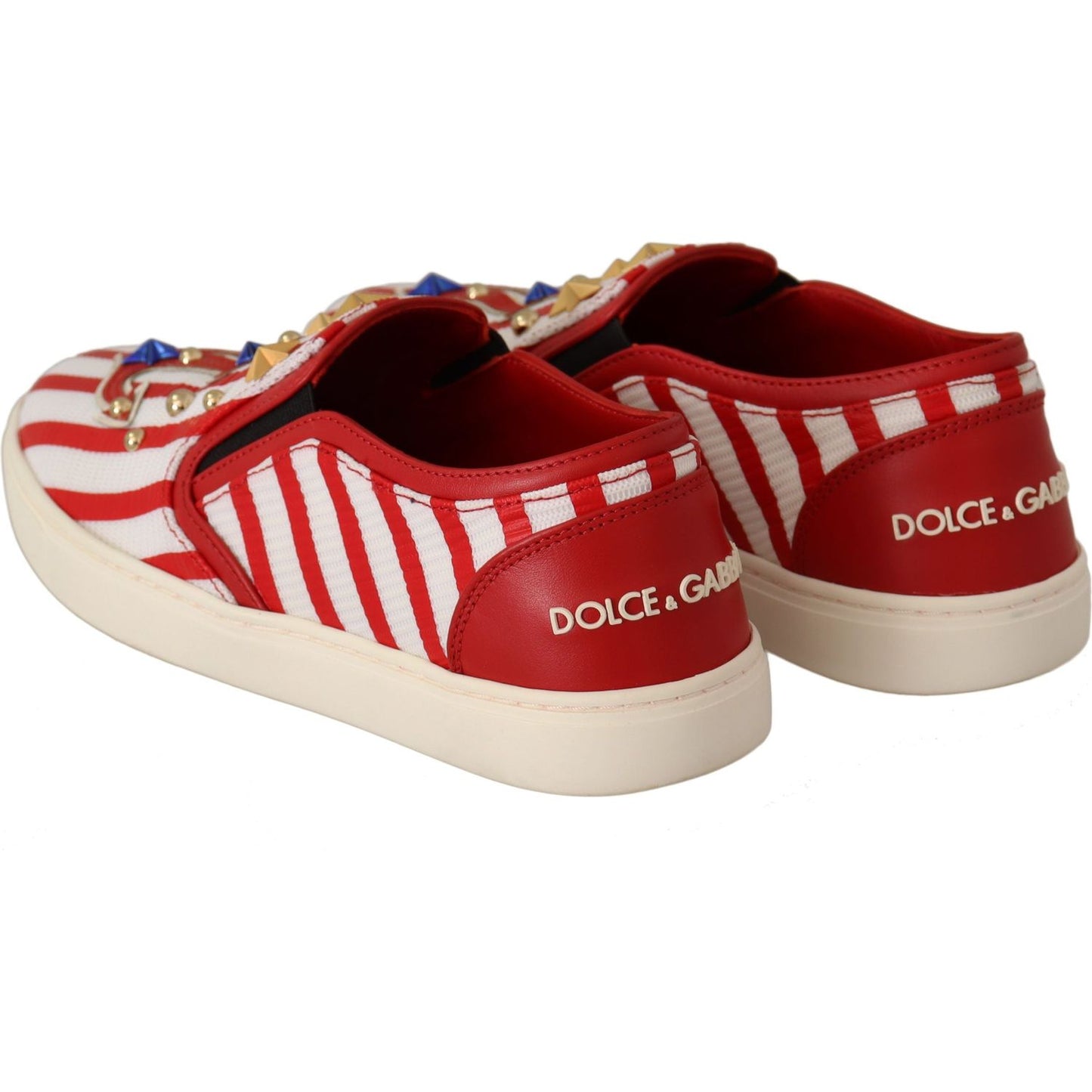 Dolce & Gabbana Stripe Print Studded Loafers WOMAN LOAFERS Dolce & Gabbana