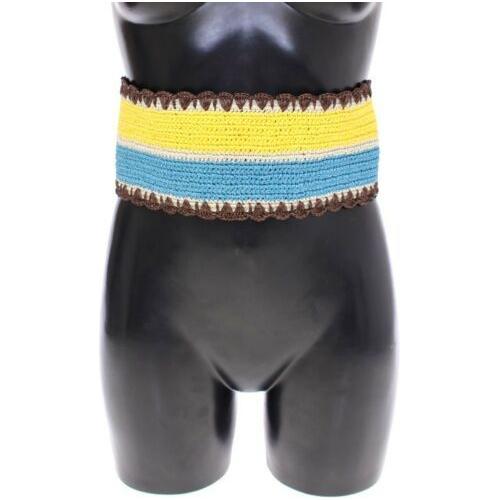 Dolce & Gabbana Yellow Striped Wide Waist Raffia Belt