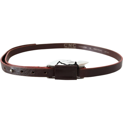 Costume National Brown Leather Double Rustic Silver Buckle Belt