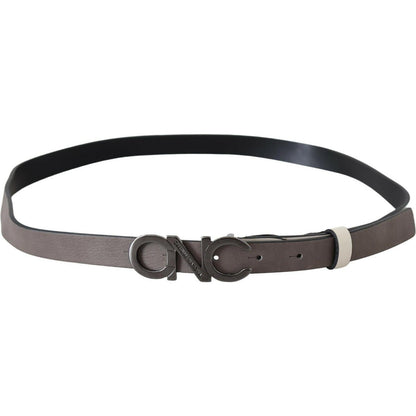 Costume National White Black Leather Letter Logo Buckle Belt