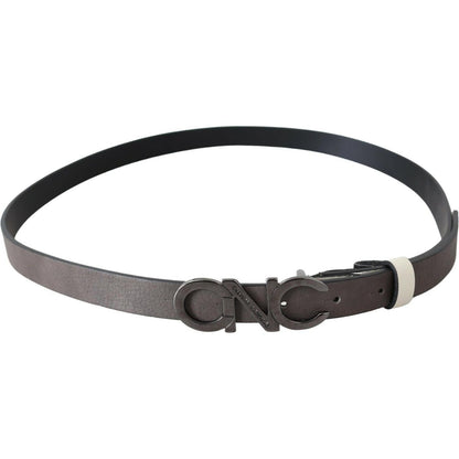 Costume National Belt Mettalic Gray Leather Logo Belt