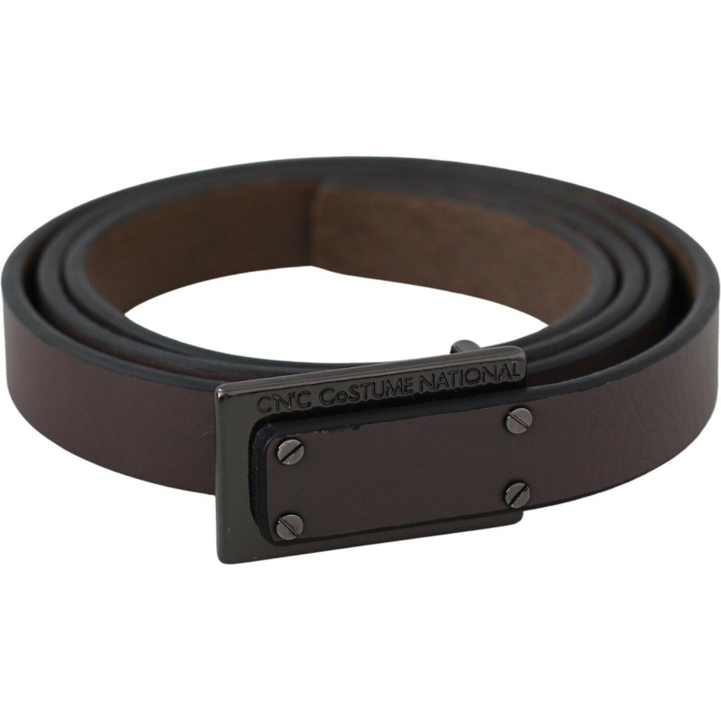 Costume National Brown Leather Tactical Logo Screw Buckle Belt