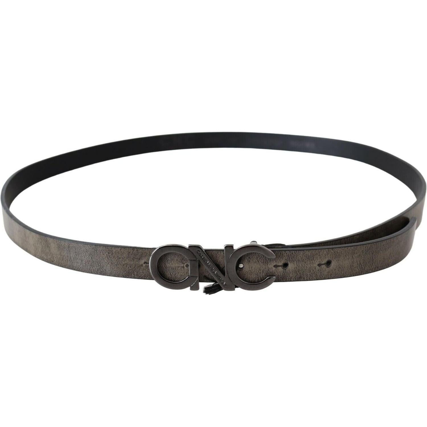 Costume National Dark Brown Leather Letter Logo Buckle Belt