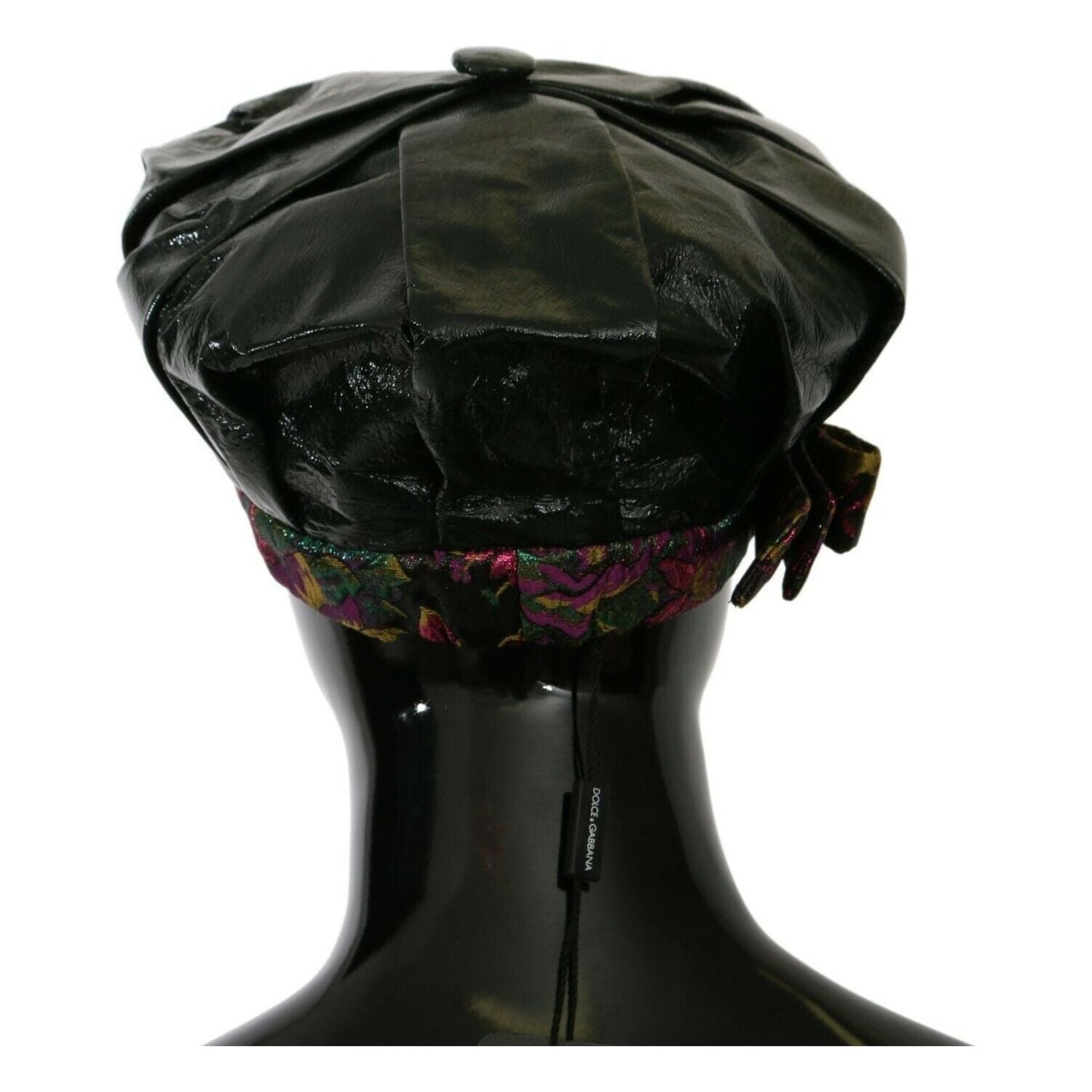 Dolce & Gabbana Elegant Black Beret Cap with Floral Lining WOMAN HATS Dolce & Gabbana