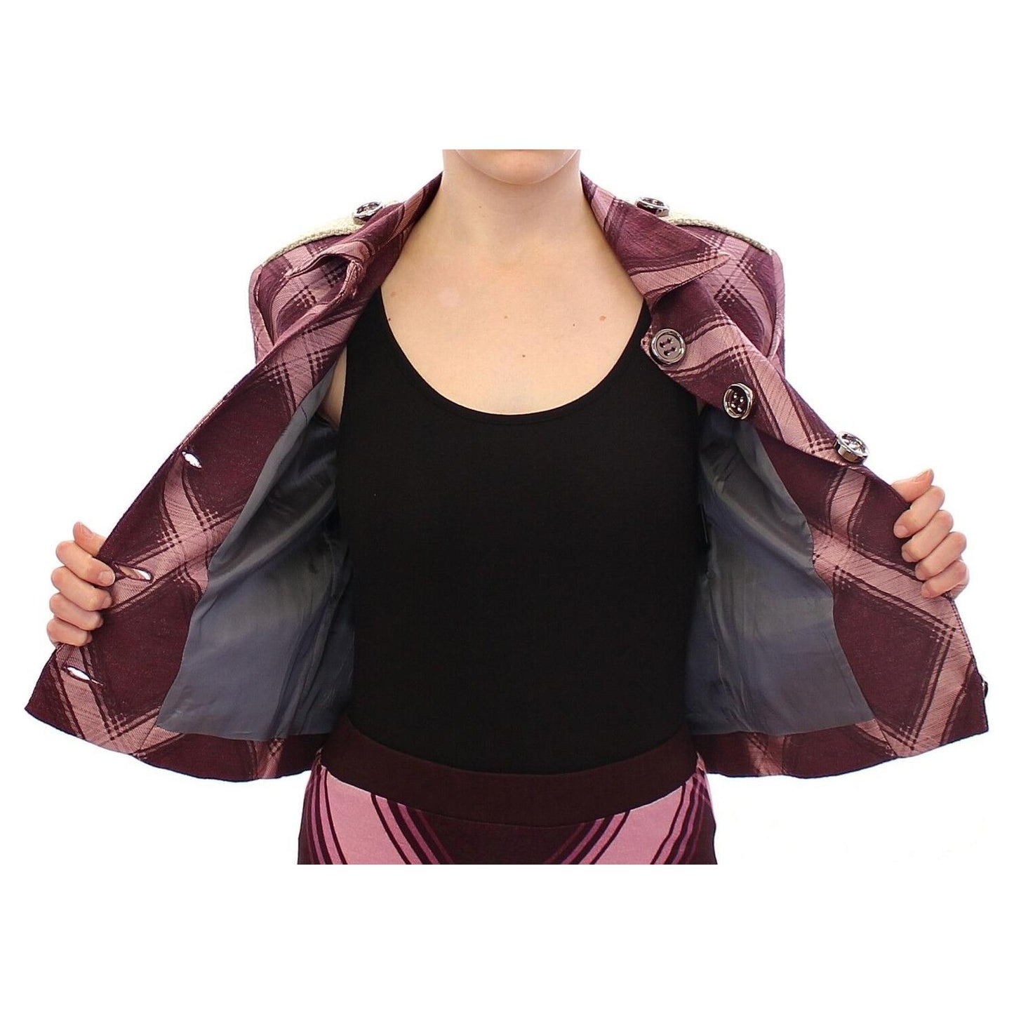 House of Holland Check Trench Coat Blazer Purple Jacket