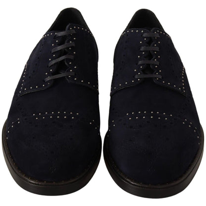 Dolce & Gabbana Blue Suede Leather Derby Studded Shoes