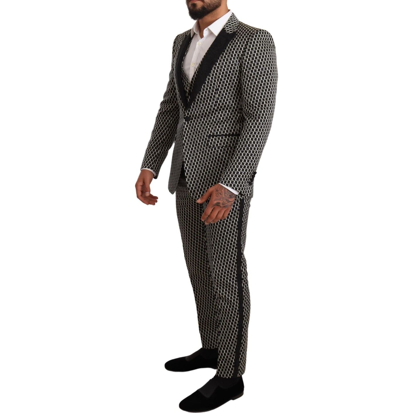 Dolce & Gabbana Elegant Martini Black Check Three-Piece Suit Dolce & Gabbana