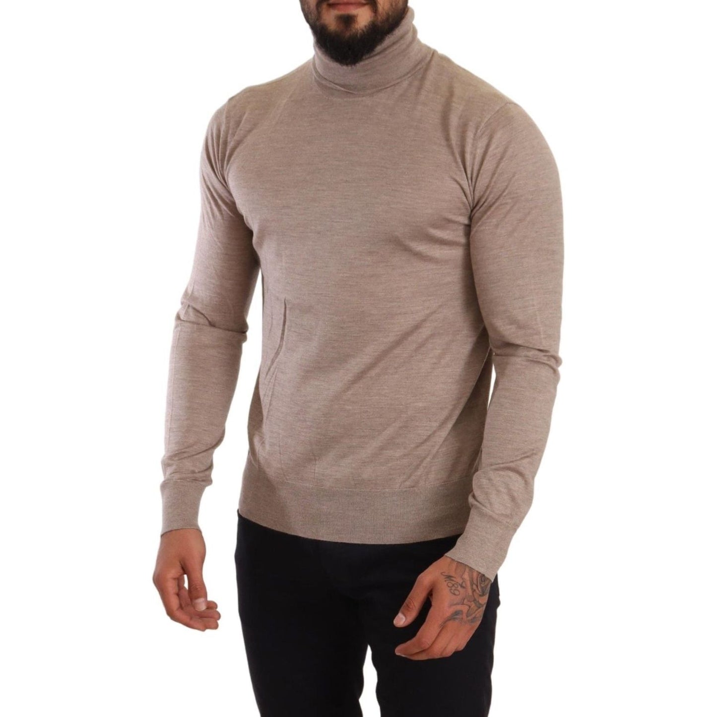 Dolce & Gabbana Beige Turtleneck Cashmere-Silk Blend Sweater Dolce & Gabbana