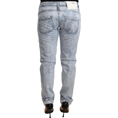 Acht Light Blue Washed Cotton Folded Hem Denim Trouser