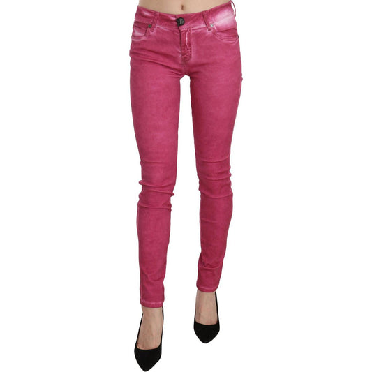 PLEIN SUD Pink Velvet Mid Waist Skinny Trouser Pants