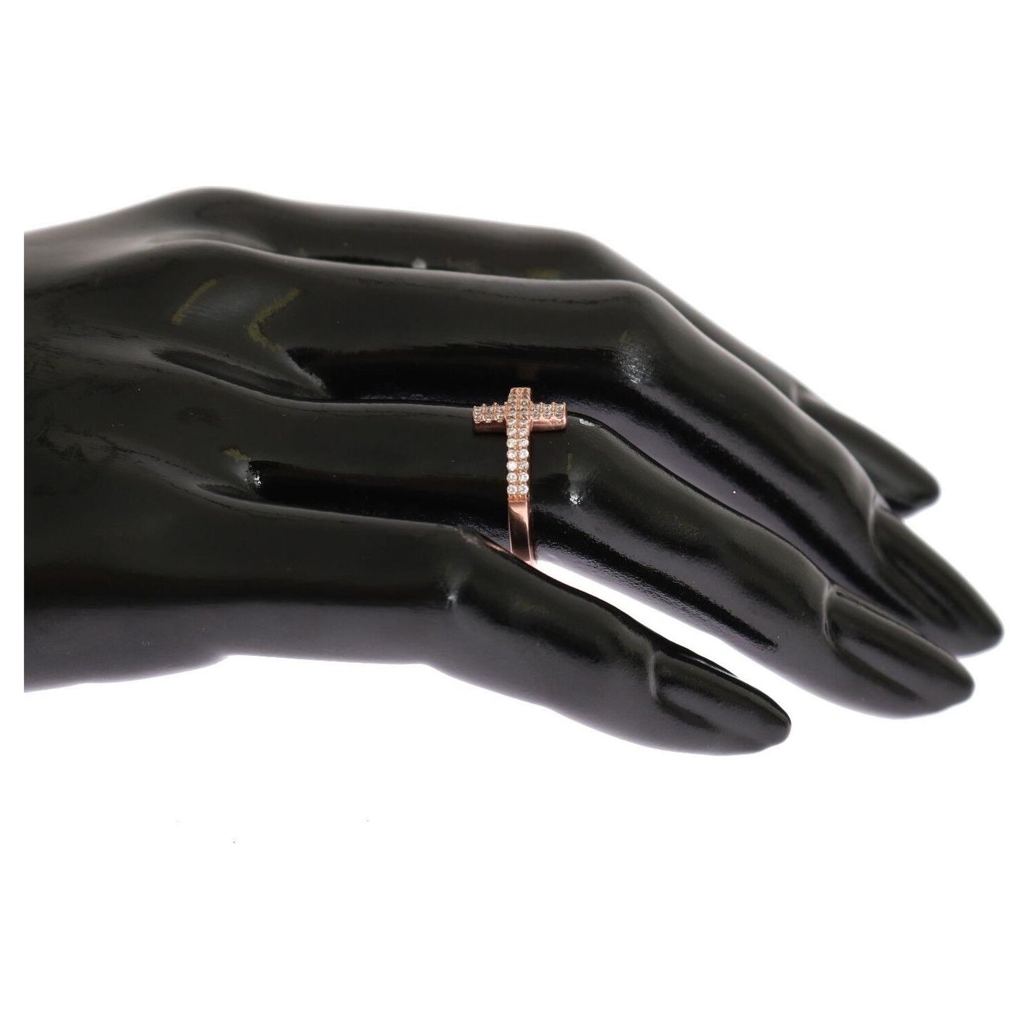 Nialaya Pink Gold 925 Silver Womens Cross CZ Ring