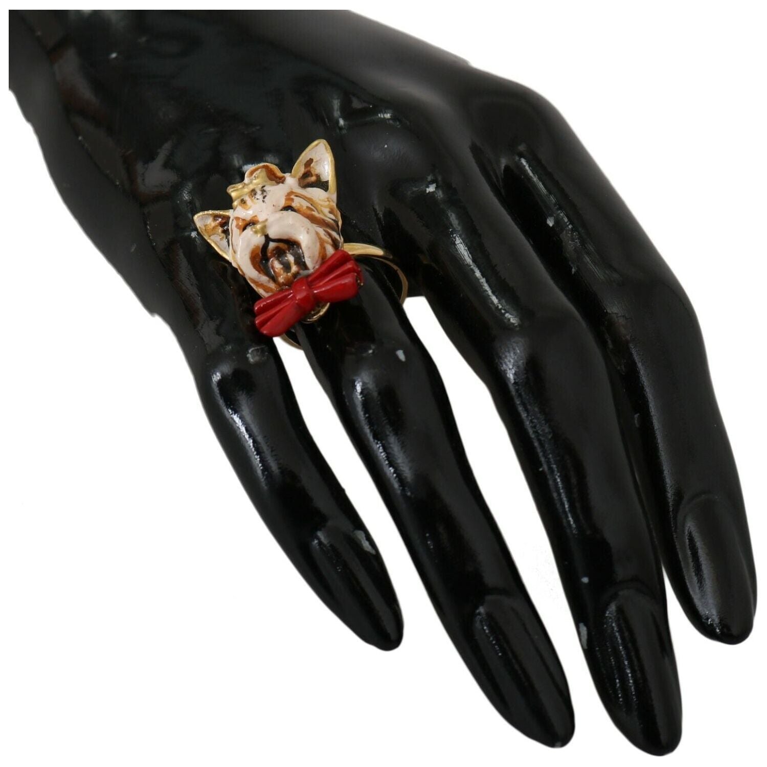 Dolce & Gabbana Beige Dog Pet Branded Accessory Gold Brass Resin Ring