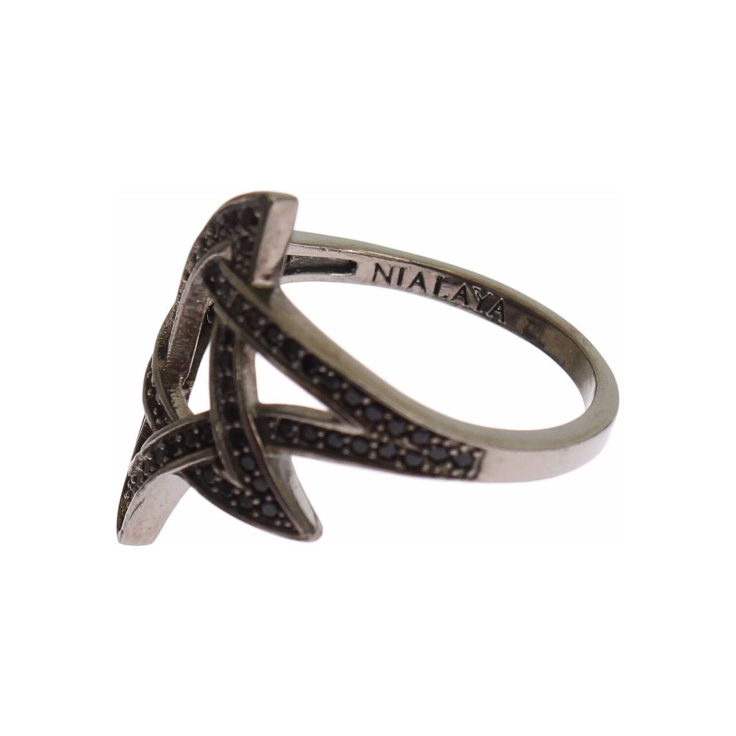 Nialaya Black CZ Rhodium 925 Silver Womens Ring