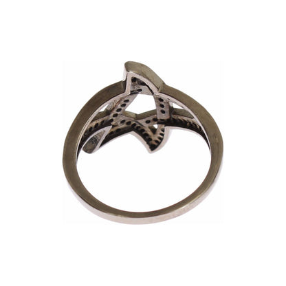 Nialaya Black CZ Rhodium 925 Silver Womens Ring