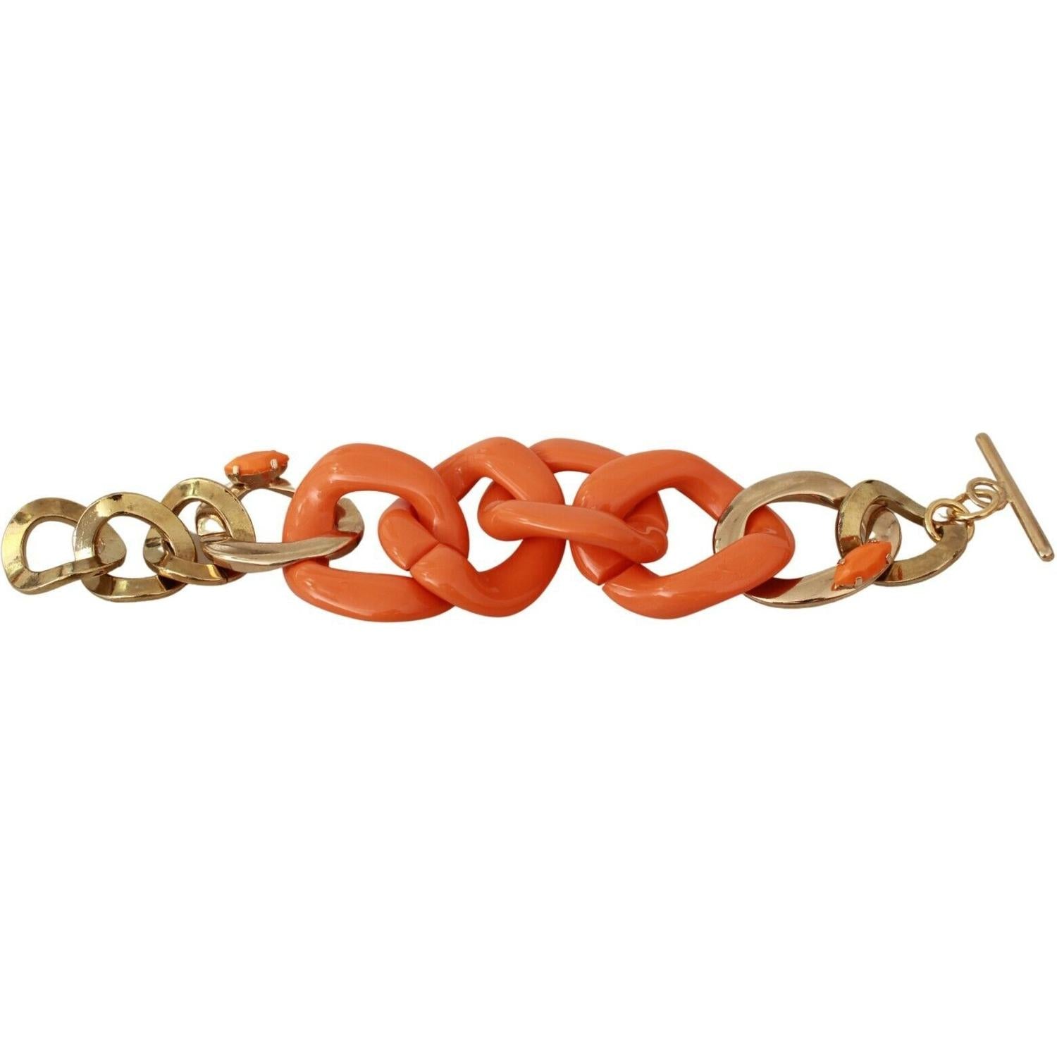Ermanno Scervino Gold Orange Chain Wide Brass Plastic Bracelet