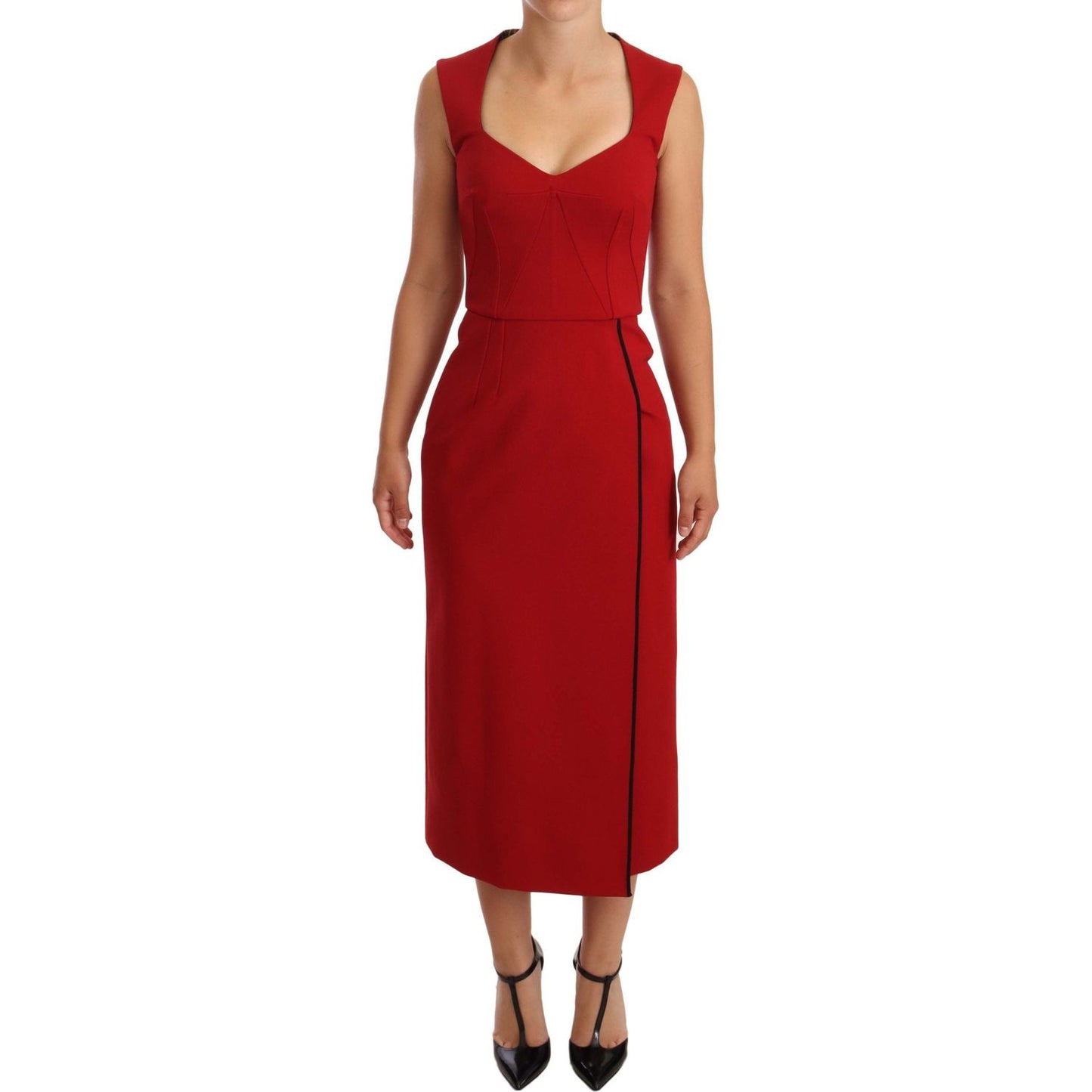 Dolce & Gabbana Elegant Sweetheart Midi Dress in Red WOMAN DRESSES Dolce & Gabbana