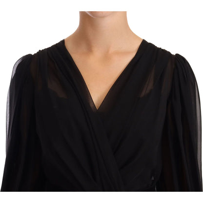 Dolce & Gabbana Black Mesh Pleated Mini Silk Stretch Dress