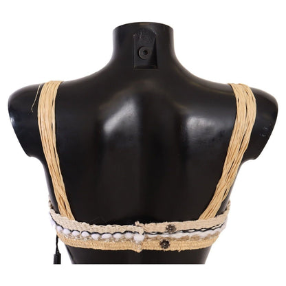 Dolce & Gabbana Beige Straw Raffia Woven Crochet Cover Up Top