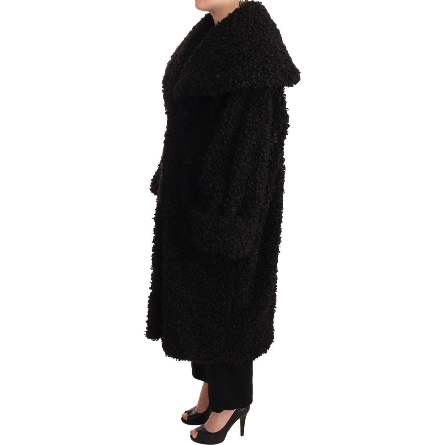 Dolce & Gabbana Black Polyester Fur Trench Coat Jacket