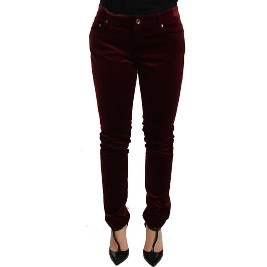 Dolce & Gabbana Elegant Red Velvet Skinny Pants Jeans & Pants Dolce & Gabbana