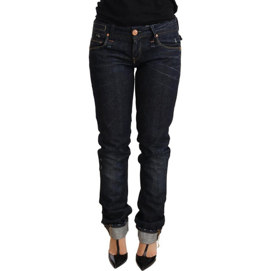 Acht Dark Blue Cotton Slim Fit Folded Hem Women Denim Trouser Jeans Jeans & Pants