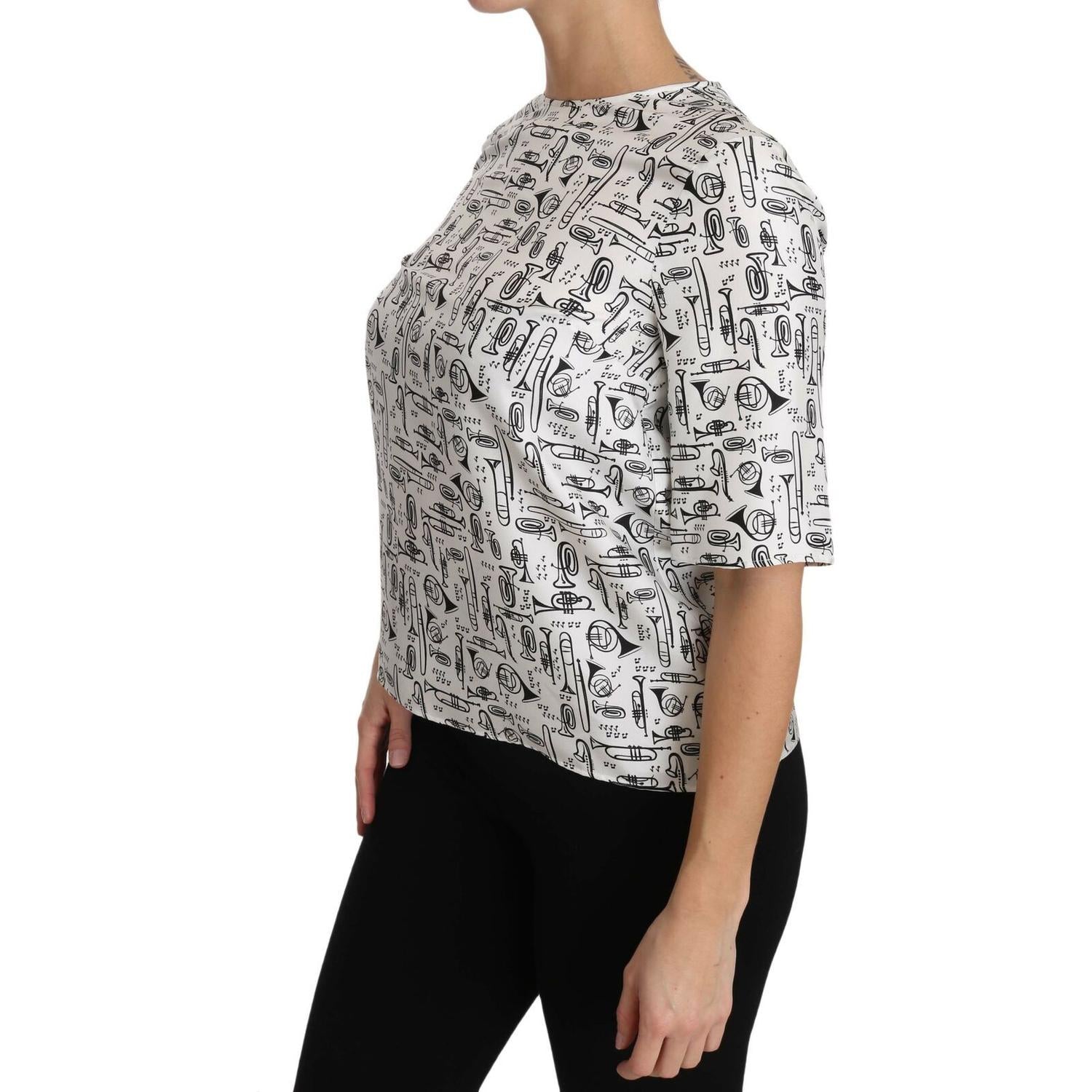 Dolce & Gabbana White Musical Instruments Print Blouse