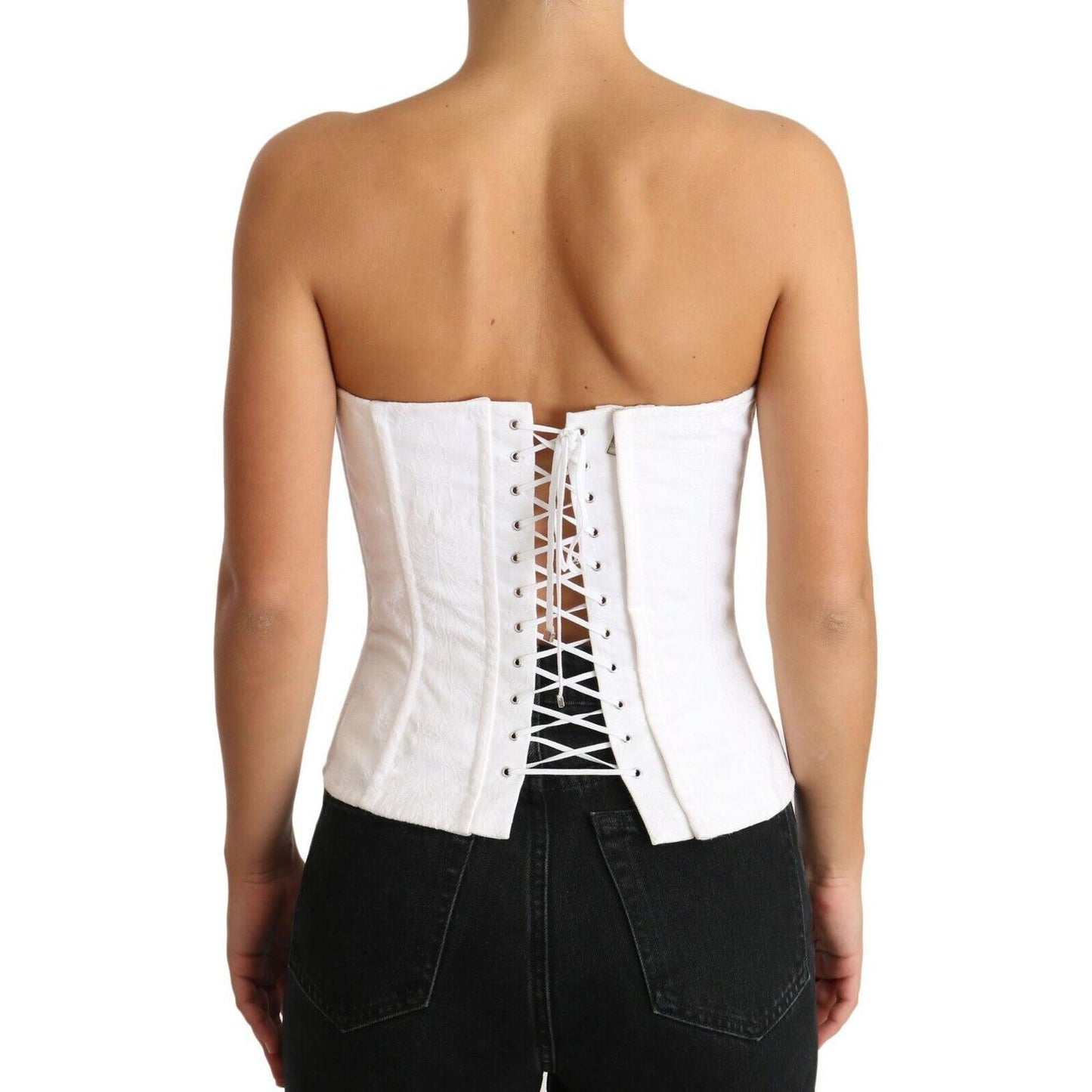 Dolce & Gabbana White PALERMO Bustier Cotton Top Corset
