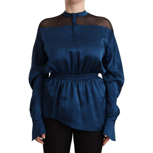 Masha Ma Elegant Crew Neck Silk Blouse in Blue WOMAN TOPS AND SHIRTS Masha Ma