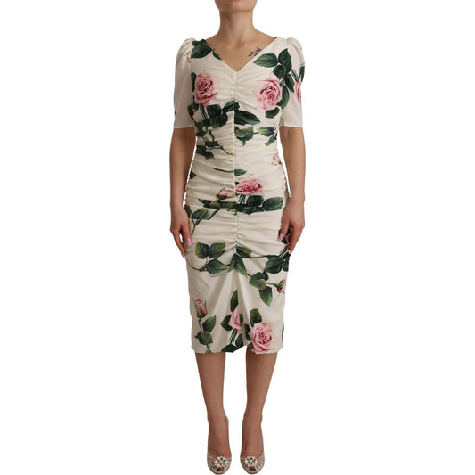 Dolce & Gabbana Elegant White Floral Sheath Dress Dress Dolce & Gabbana