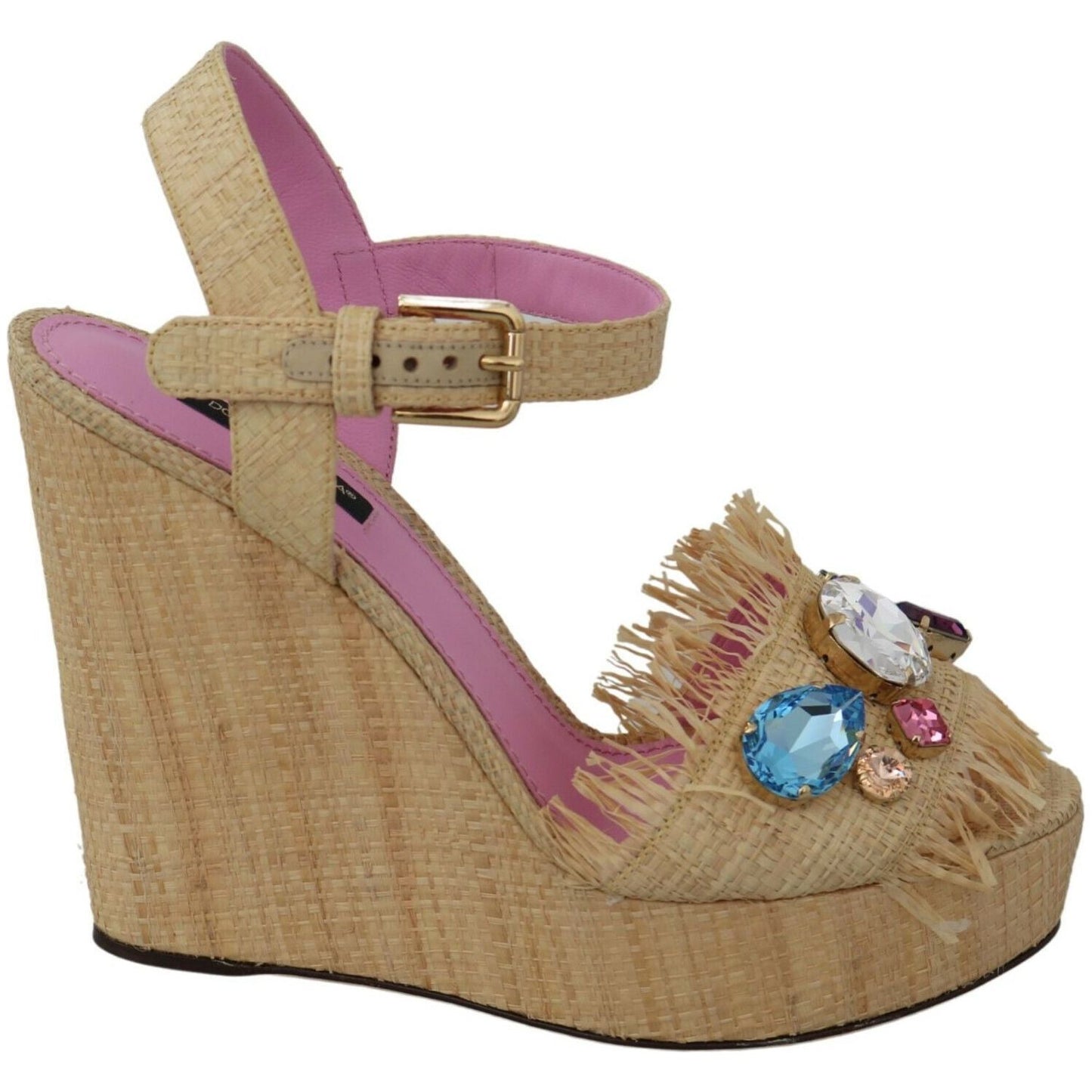 Dolce & Gabbana Beige Silk Strap Wedge Sandals Dolce & Gabbana