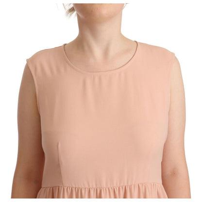 Twinset Beige Polyester Sleeveless Shift Knee Length Dress