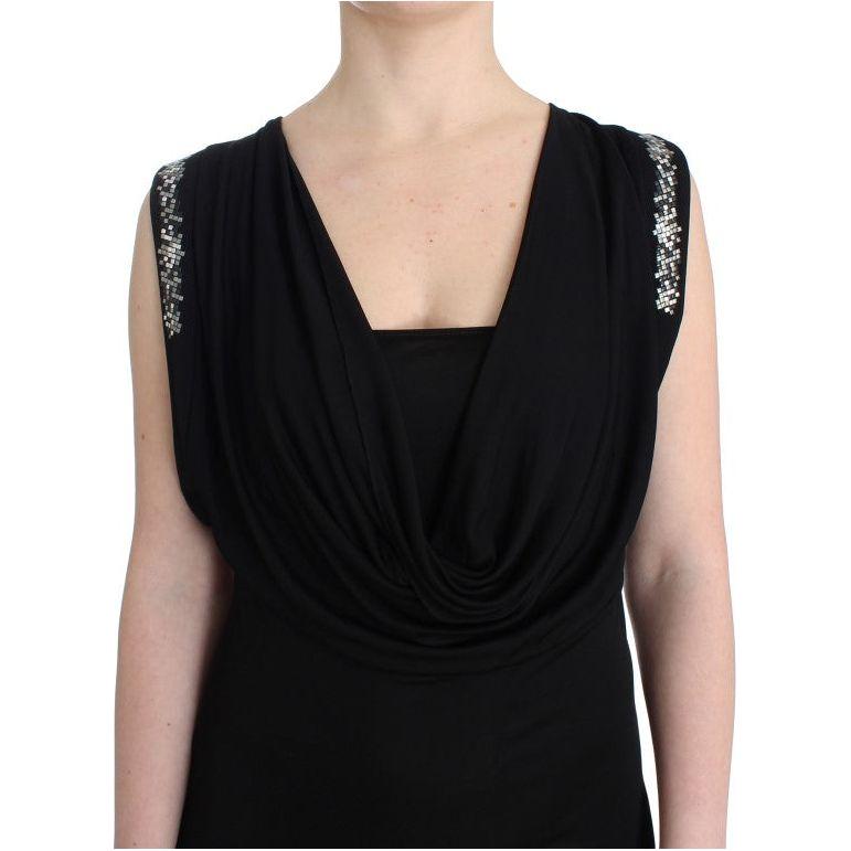 Roccobarocco Black Embellished Jersey Mini Sheath Short Dress Dresses