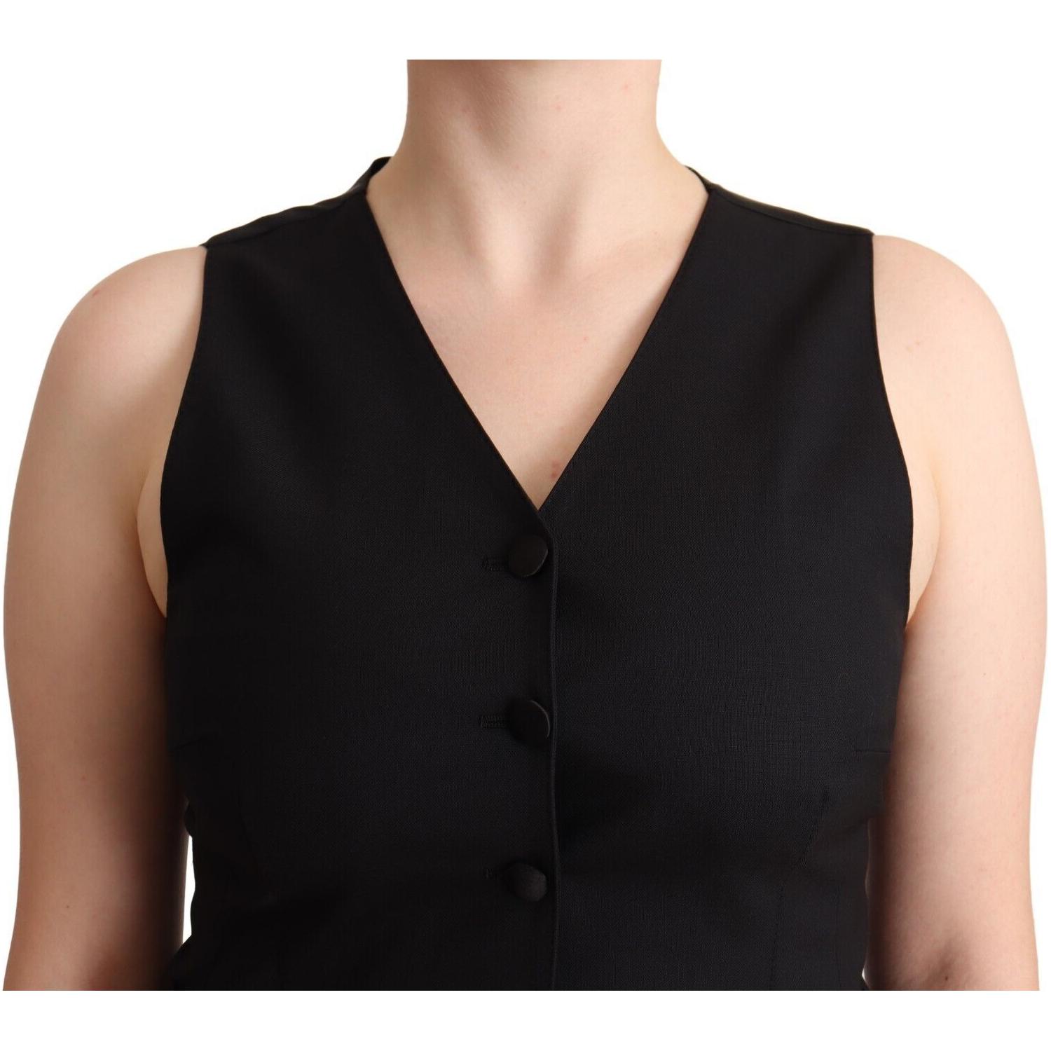 Dolce & Gabbana Black Button Down Sleeveless Viscose Vest Top