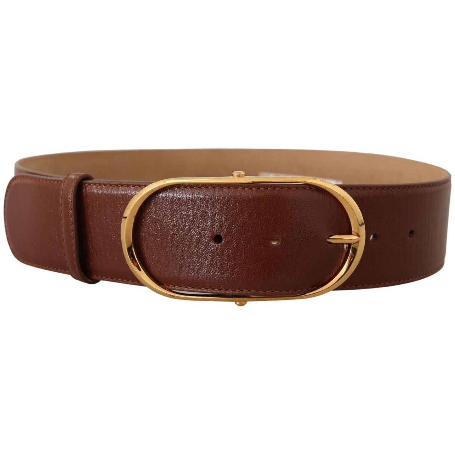 Dolce & Gabbana Elegant Brown Leather Belt with Gold Buckle Dolce & Gabbana