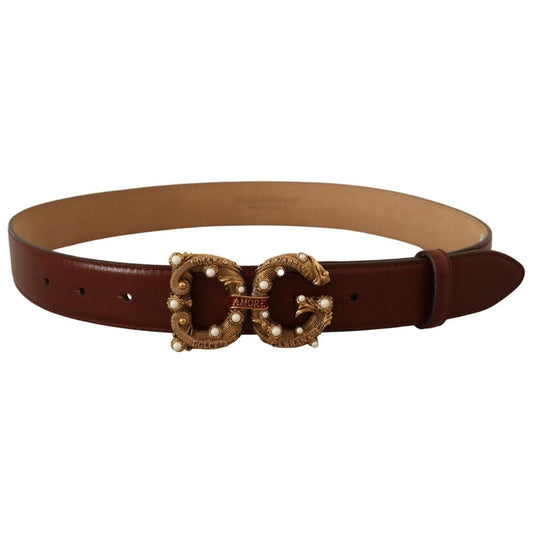 Dolce & Gabbana Elegant Pearl-Embellished Leather Amore Belt WOMAN BELTS Dolce & Gabbana