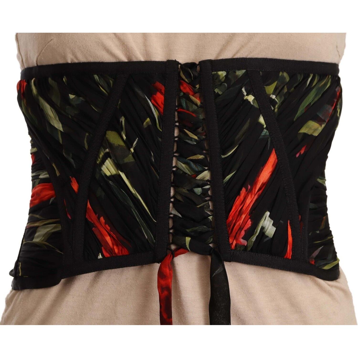 Dolce & Gabbana Black Corset Belt Stretch Waist Strap Silk Top