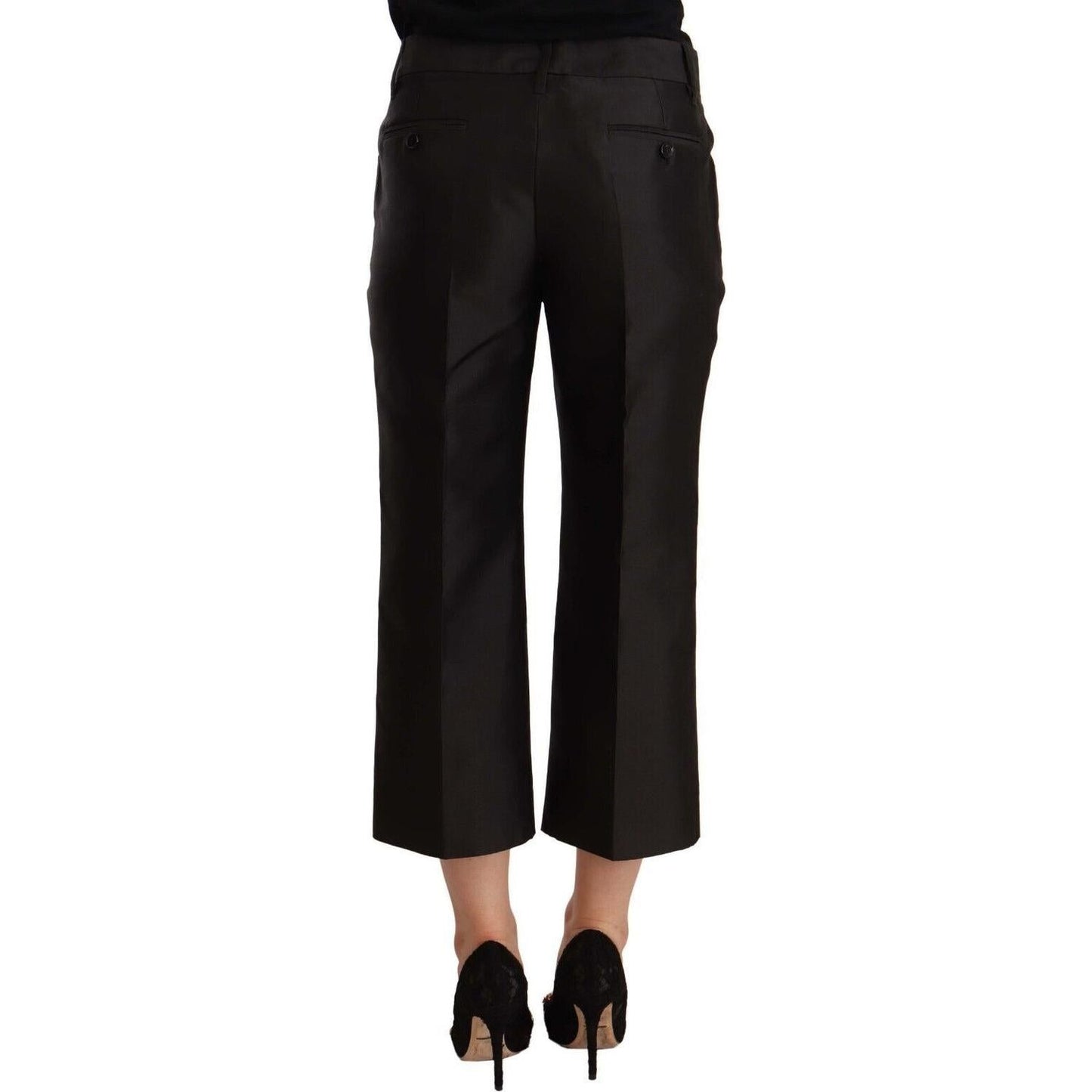 Dolce & Gabbana Black 100% Silk Flared Cropped Pants