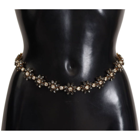 Dolce & Gabbana Elegant Crystal Daisy Chain Leather Belt WOMAN BELTS Dolce & Gabbana